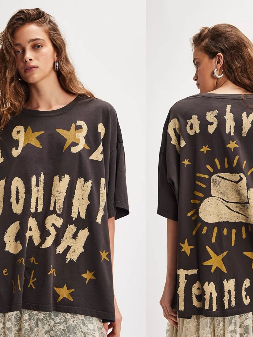 NWOT- Free People x Daydreamer Johnny Cash Doodles Tee ( FLAWED )